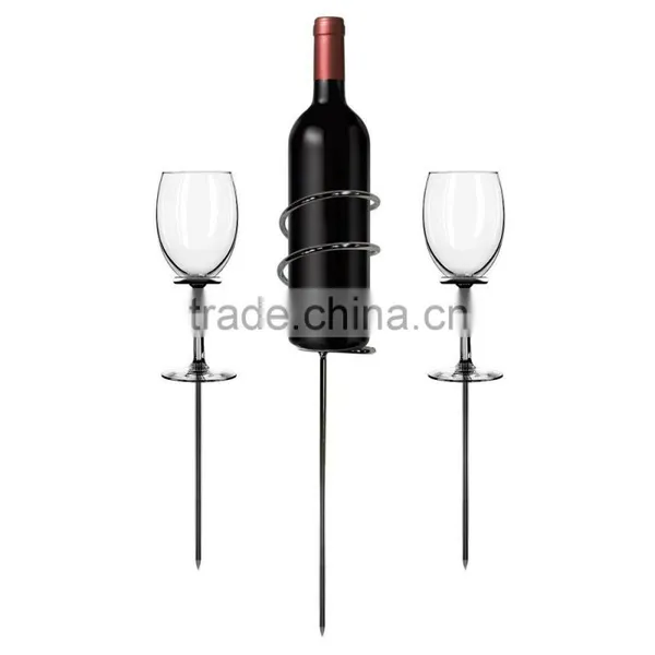 Wine Stakes Set, Wine Sticks Holds Bottle and 2 Glasses Preventing Them From Spilling or Breaking