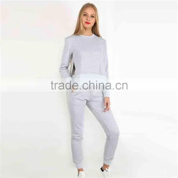 Men Sweatsuit Autumn Made O-neck Irregular Grey Women Custom Tracksuits Set Both Side Slit Sweatsuit Set for Autumn photo-4