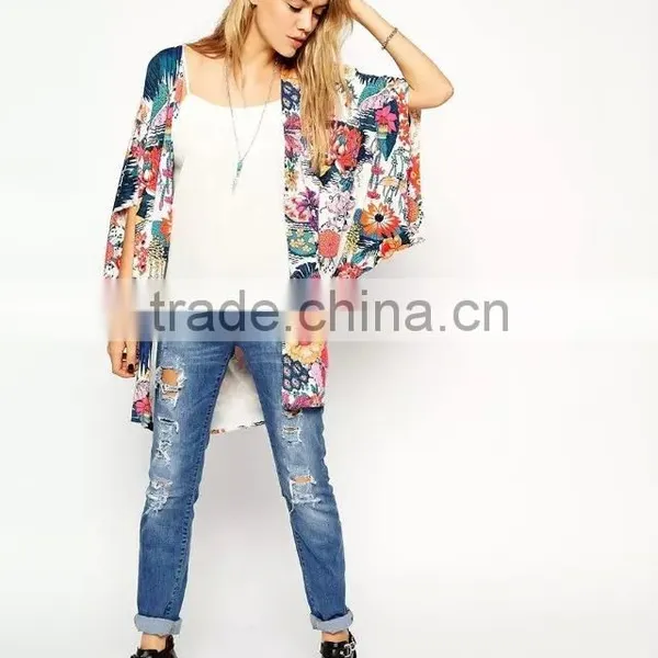Wholesale Latest Fashion Women Floral Kimono Cardigan Chiffon Blouse Loose Quimono Flower Print Casual Cardigans photo-4