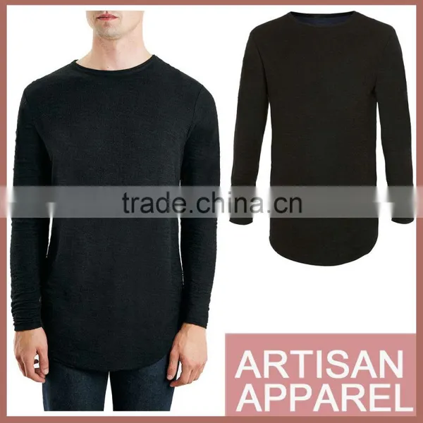 Comfortable Wearing Longline Autumn Bottom t Shirt Custom Plain Black Long Sleeves Oversized t Shirt for Man