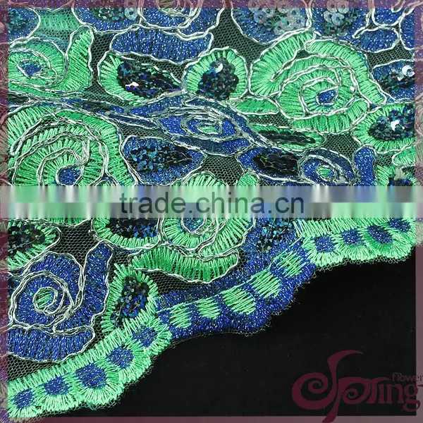 Shining Poly Embroidery Cord Lace Fabric, Metallic Wholesale Sequin Fabric Lace photo-6