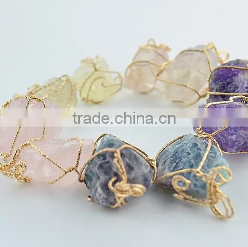 White Quartz Stone Pendant Charms Diy Wire Wrapped Quartz Pendant Jewelry Component 2016 photo-6