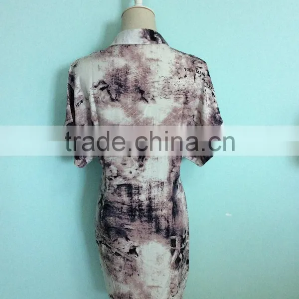 China Factory Cheap Woven Garment Custom Longline Fashion Woman Short Sleeve Latest Blouse Design 2016 photo-2