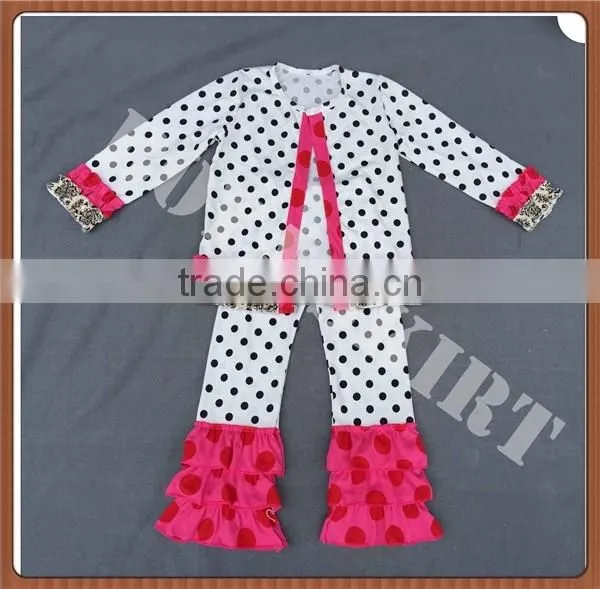Easter Spring Fall 2016 Ruffles Baby Girl Boutique Clothing Holiday Matching Dots Pants Giggle Moon Girl Cotton Remake Outfit photo-4