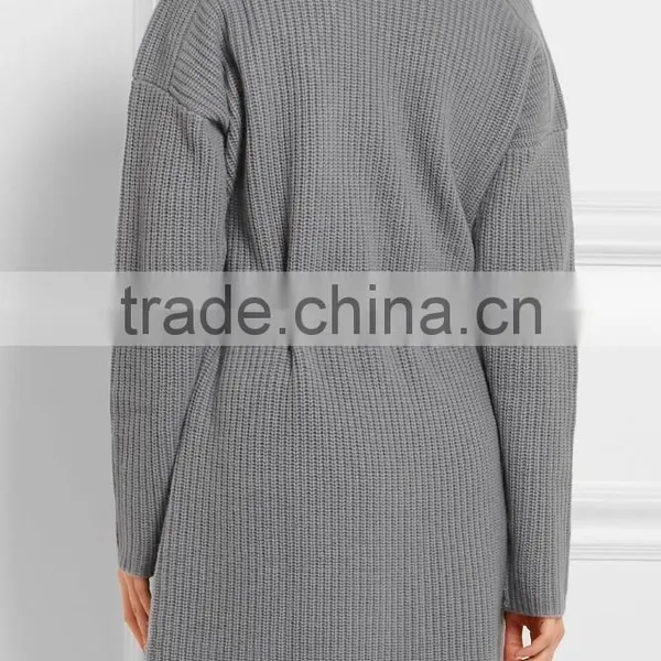 Light Grey Slips On Wool and Cashmere Blend Cardigan With Thin Waist Rope photo-3