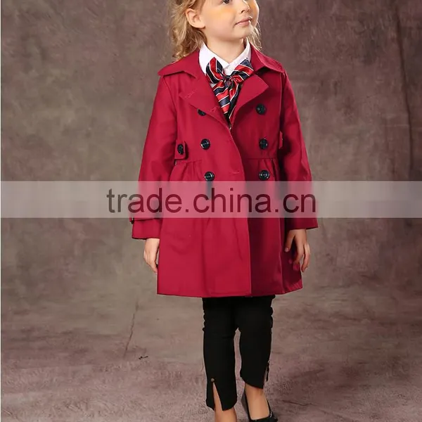 Latest Fashion Firls Clothing Double Buckle Long Sleeve Girls Trench Coat photo-3
