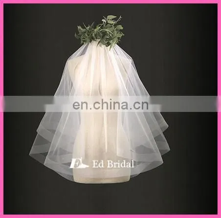 Unique Horsehair Trim One Layer Soft Tulle Fabric Short Wholesale Bridal Veil photo-2