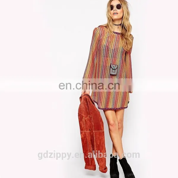New Arrival Cut Out Back Long Sleeve Stripe Print Vintage Retro Dress photo-5
