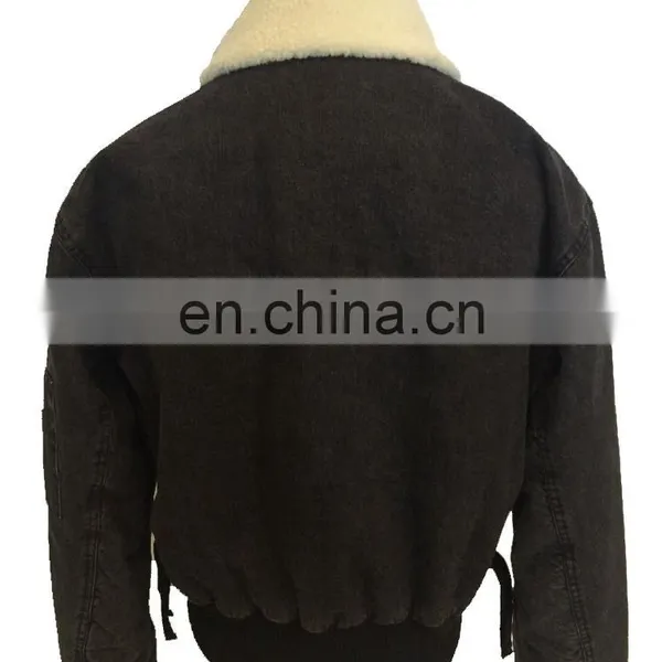 Factory OEM Padding Sherpa Collar Denim Jacket Women Wholesale photo-2
