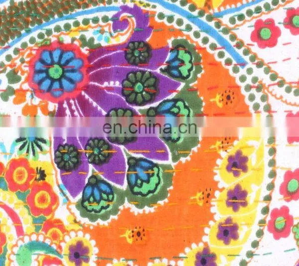Hand-stitched Kantha Pillow Indoor & Outdoor-Indian Yellow Flowlers Kantha Cushion Covers-Kantha Pillow Covers Textile Art photo-2