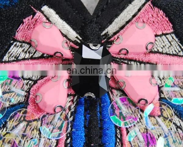 Good Quality Wholesale Beaded PINK Butterfly Embroidery Patch for Clothing photo-3