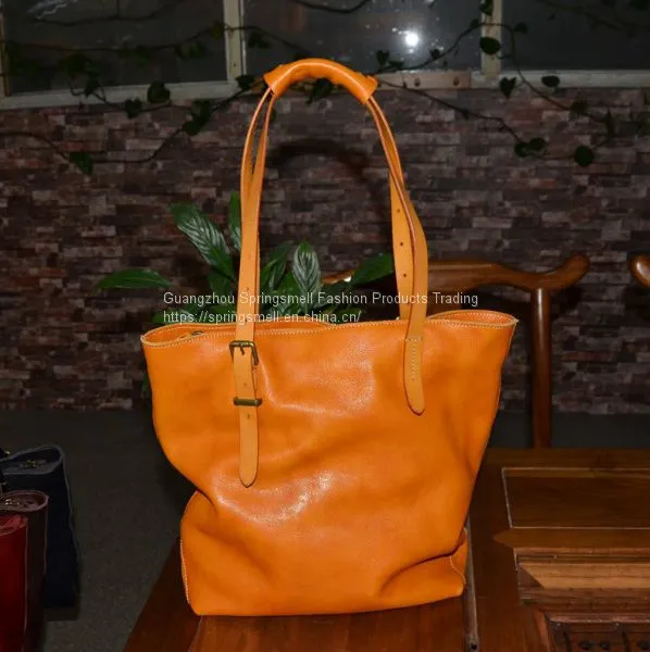 Large Genuine Leather Handbag Vegetable Tanned Soft Leather Woman Tote Bag