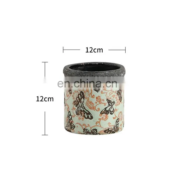 Custom Logo Cheap Price Vintage Butterfly Pattern Flowers Planter Green Ceramic Flower Pots for Corridor photo-4