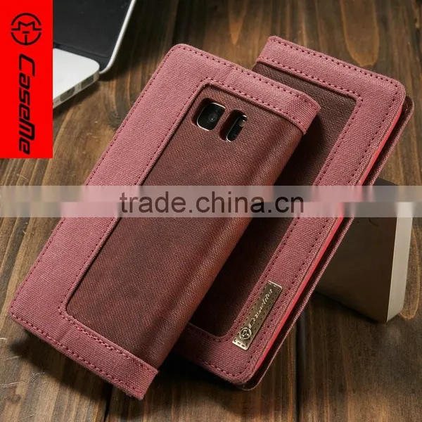 2016 Wholesale Premium Canvas+Jean PU Leather Mobile Phone Flip Cover Case / Card Slots Flip Case for Samsung Galaxy S7 S7 Edge