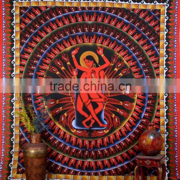 Indian Tapestry Cotton Goddess Print Vintage Wall Hanging Hinduism Art Tapestries Throw Bedsheet photo-2
