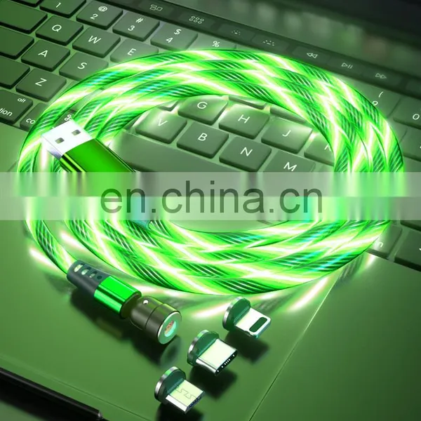 Hot Selling 540 Degree Rotation 3 In1 Fast Charging Cable Led Luminous Flowing USB Magnetic Charging Cable for Phone photo-5