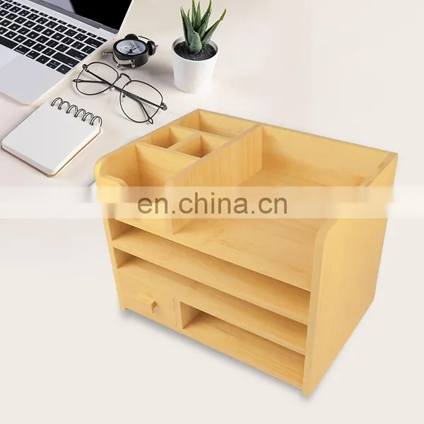 Makeup Organizer Bamboo Wood Vanity Countertop Organizer Cosmetic Jewelry Storage Tray With Drawers for Bathroom photo-3
