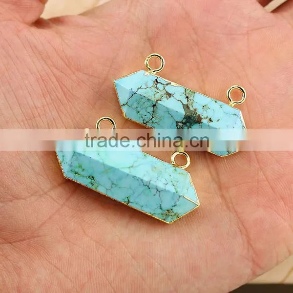 JF6922 2016 Newest Gold Electroplated Double Point Bail Loop Turquoise Pendants photo-2
