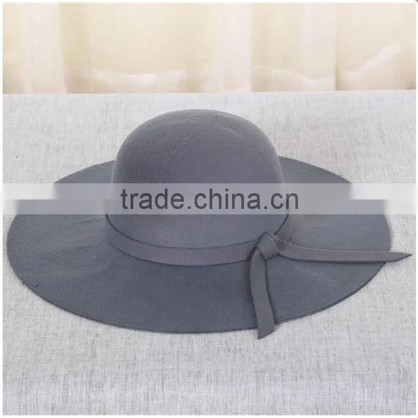 Autumn Wide Brim Cheap Fedora New 100% Wool Smooth Women's Cap Hats With Ribbon Bowknot photo-3