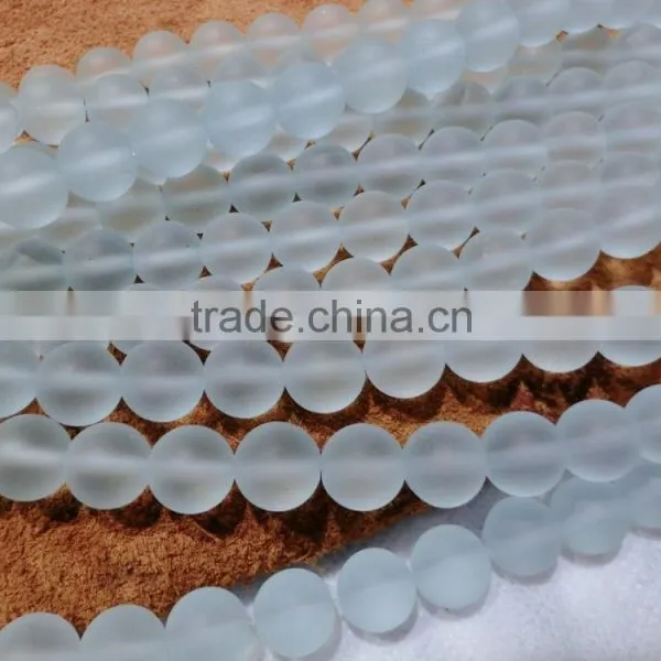 Natural Matte Sea Blue Gemstone Bead/4-12mm Frosted Glass Round Beads photo-4