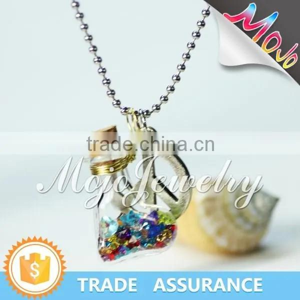 Heart Shaped Wish Bottle DIY Charm Necklace With Natural Stone Pieces