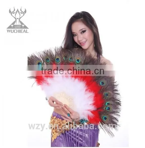 Turkey Feather and Peacock Feather Belly Dance Feather Hand Fans photo-2