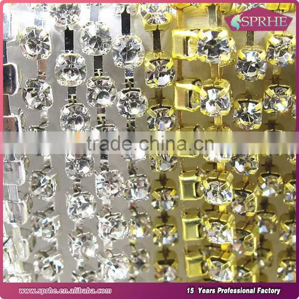 Gold Metal Crystal Cup Chain Rhinestone Chains for Bridal Dress photo-2