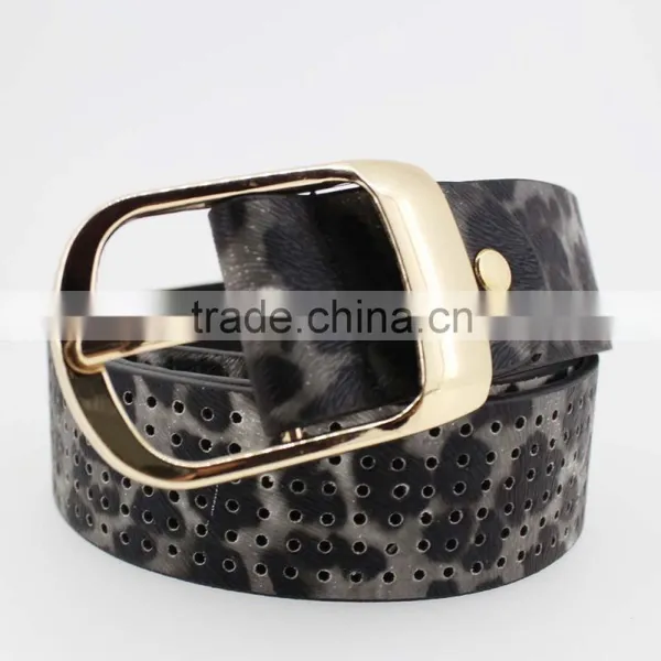 2015 Designer Fashion Women's Leopard Pointed Plain Pierced Belt With Fuax Leather Factory China photo-3