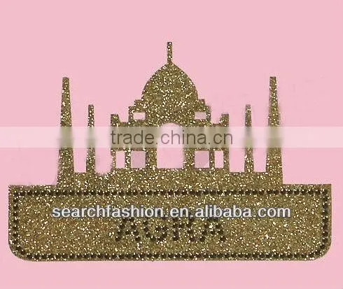 Glitter With Brown Dome Studs Transfer Hot Fix Motif Iron on Garments