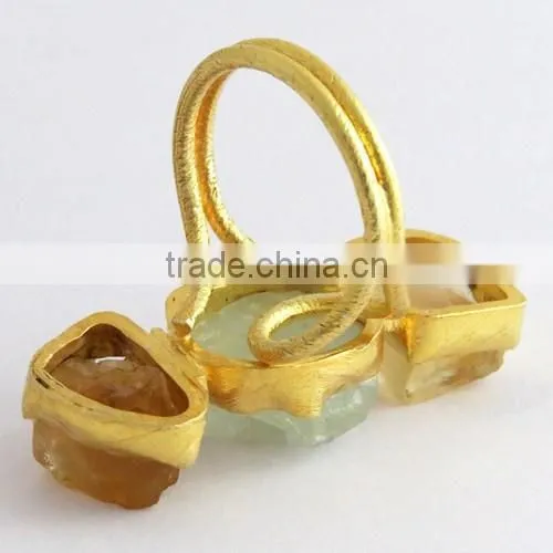 Natural Rough Stone Gold Plated 925 Sterling Silver Ring, Handmade Silver Jewelry , Wholesale Silver Jewelry photo-5