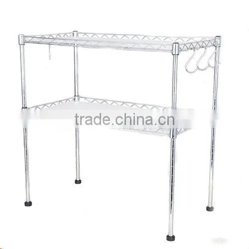 ESYLIFE Assemble 2 Tier Spice Rack for 19.5 Inch Length Microwave Oven Rack Baker Rack With 4 Hooks,Chrome Finish
