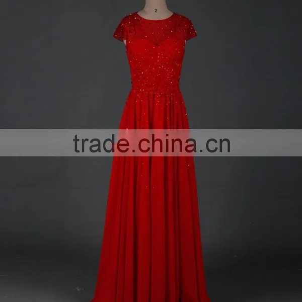 RSE666 Cap Sleeve Flowing Chiffon Free Shipping Custom-Made Long Red Prom Dresses photo-3