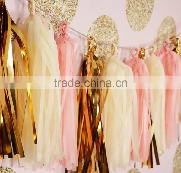 Tissue Pompom Balls Paper Tassels and Garland Tassel Garlands for Baby Shower Decoration Bridal Shower Pink Gold First Birthday photo-3