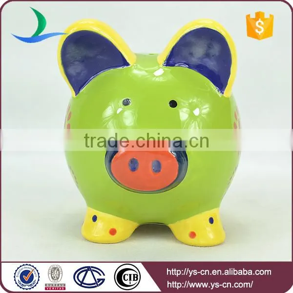 2015 Newest Ceramic Lovely Green Decal Piggy Bank With Coin Counter photo-2