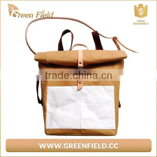 Washable Kraft Paper Backpack Brown And White Paper Laptop Backpack photo-2