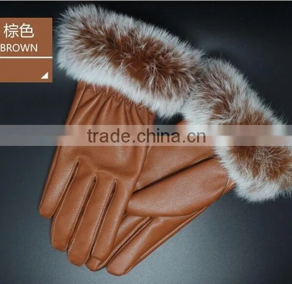 2015 Fashion Winter Leather Gloves Women Fur Gloves Ladies Leather Gloves photo-6
