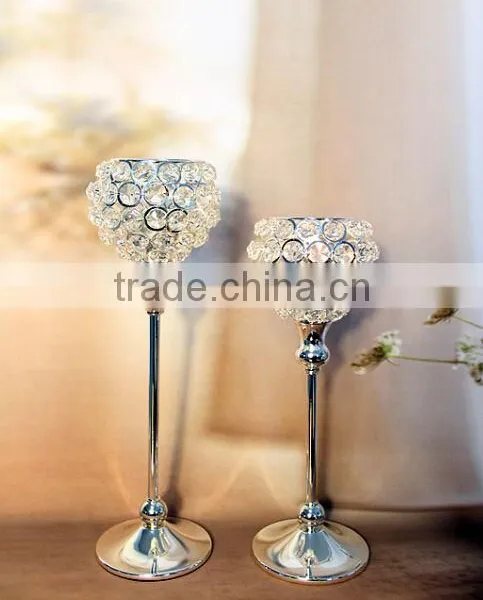 High Quality Candle Lanterns for Weddings Metal Silver Plated Candle Holder With Crystals for Home Decor photo-2