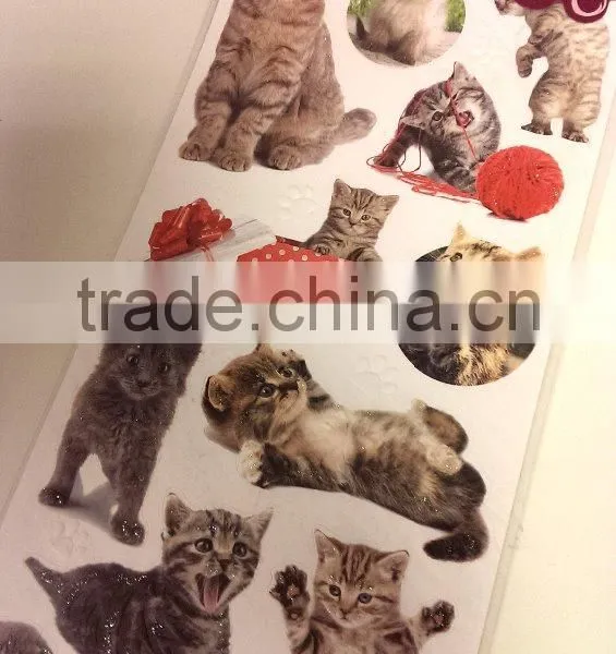 Cat Design Sticker, Lovely Cat Sticker for Decoration, Vivid Animal Decorative Shinny Glitter Sticker photo-2