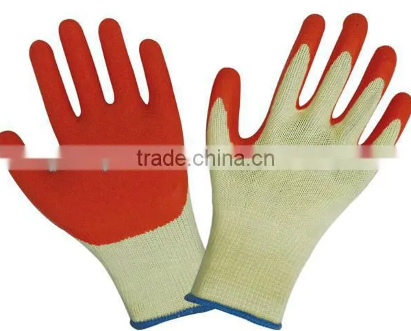 Yellow Seamless Knitted Liner, Blue Latex Palm Coating, Crinkle Finish Gloves photo-2