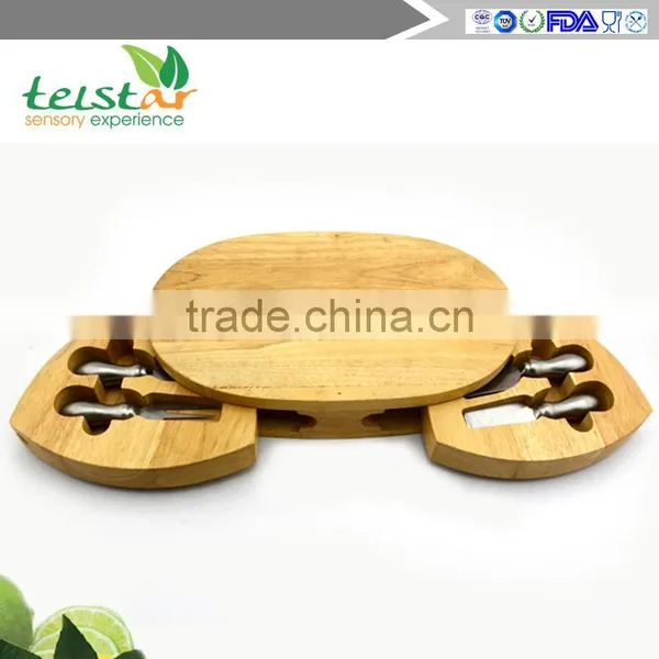 4 Cheese Knives With Board Set Rubber Wood Cheese Board Set Professional Bamboo & Wood Household Products Wood Cheese Tools