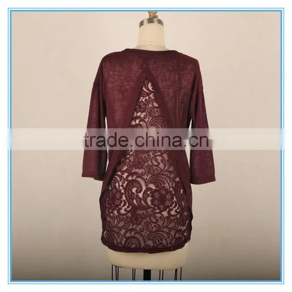Ladies Sexy Fashion Blouse Back Lace Design Long Sleeve Korean Blouse photo-5