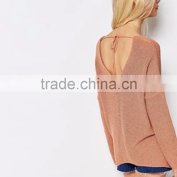 Plus Size Design Of Hand Knitting Causal Loose Sweater In Slouchy Fit With V Front V Back And Tie Detail photo-2