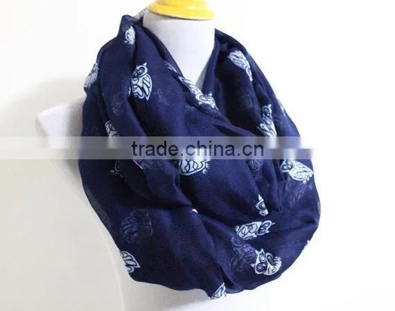 Navy Owl Infinity Scarf Chunky White Owl Scarf Gray and White Owl Print Infinity Scarf Loop Scarf photo-6