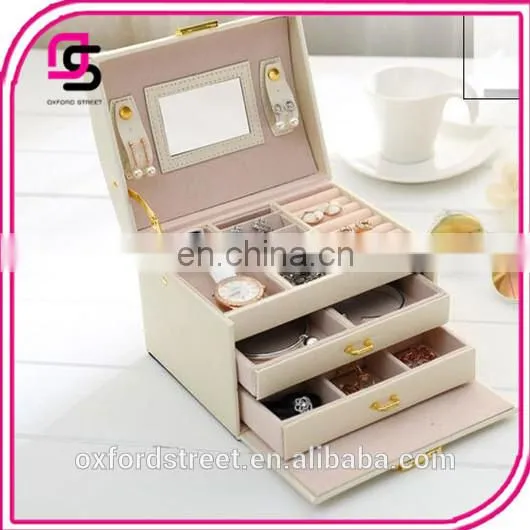 European Fashion Three Layer Double Drawer Leather Princess Jewelry Box photo-6