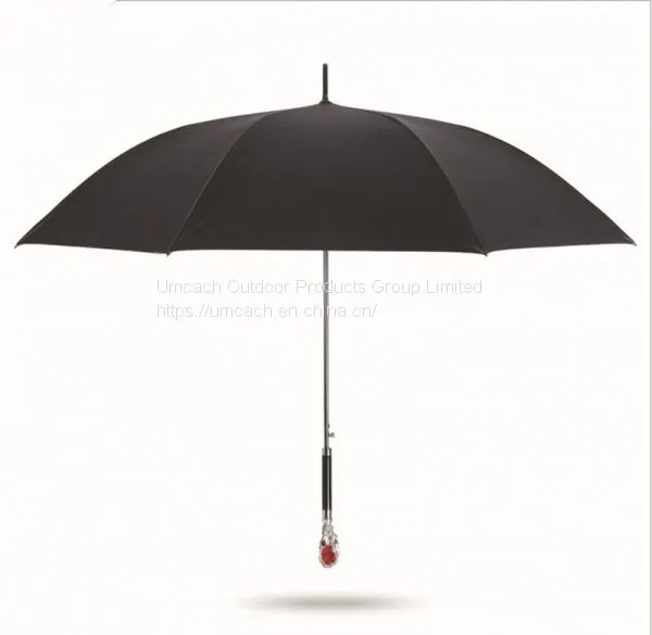 UDF50+  Men's Black Straight Umbrella with Ruby Handle