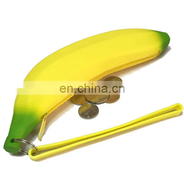 Novelty Cosmetic Pen Stationery Fruit Banana Pencil Bag Silicone Zipper Pouch Fashion Lady Coin Purse photo-2