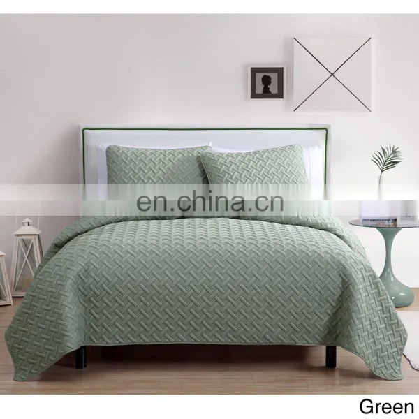 3pc Ultrasonic Embossed Solid Microfiber Queen King Size White Customized Wholesale Quilt Sets photo-3
