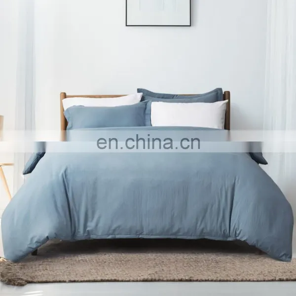 China Wholesaler Luxury Plain Washed Microfiber Twin OEKO Blue Grey Bedding photo-3