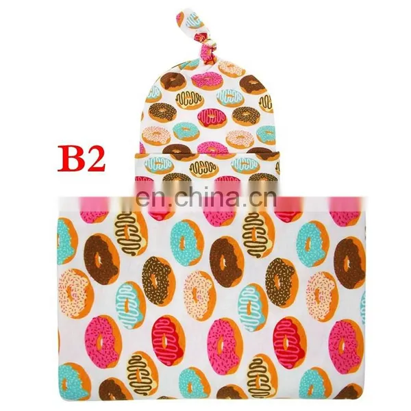 Kids Floral Receiving Blankets Baby Cotton Swaddle Blanket Wrap Set With Newborn Hat photo-3