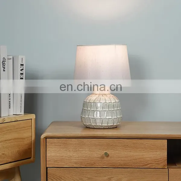 Antique Nordic Style Beige Embossed Decorative Night Table Lamp Porcelain for Home Decor photo-4